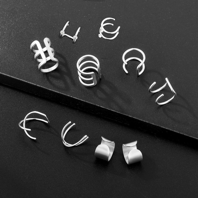 Tornito 4-10 Pairs Stainless Steel Ear Cuff Helix Cartilage Clip On Wrap Earrings Fake Nose Ring Non-Piercing Adjustable - Image 4